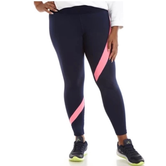 Crown & Ivy Curvy Navy Athletic Leggings w/ Pink Diagonal Band, [Sz 3X] NWOT - Picture 2 of 6